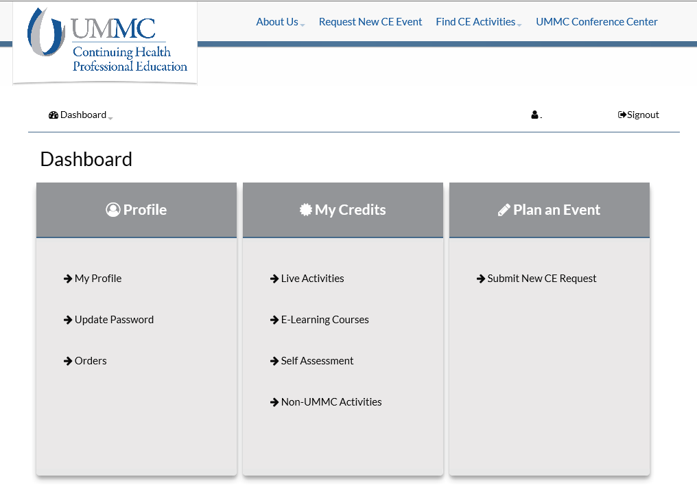 Screen shot of CE Central dashboard